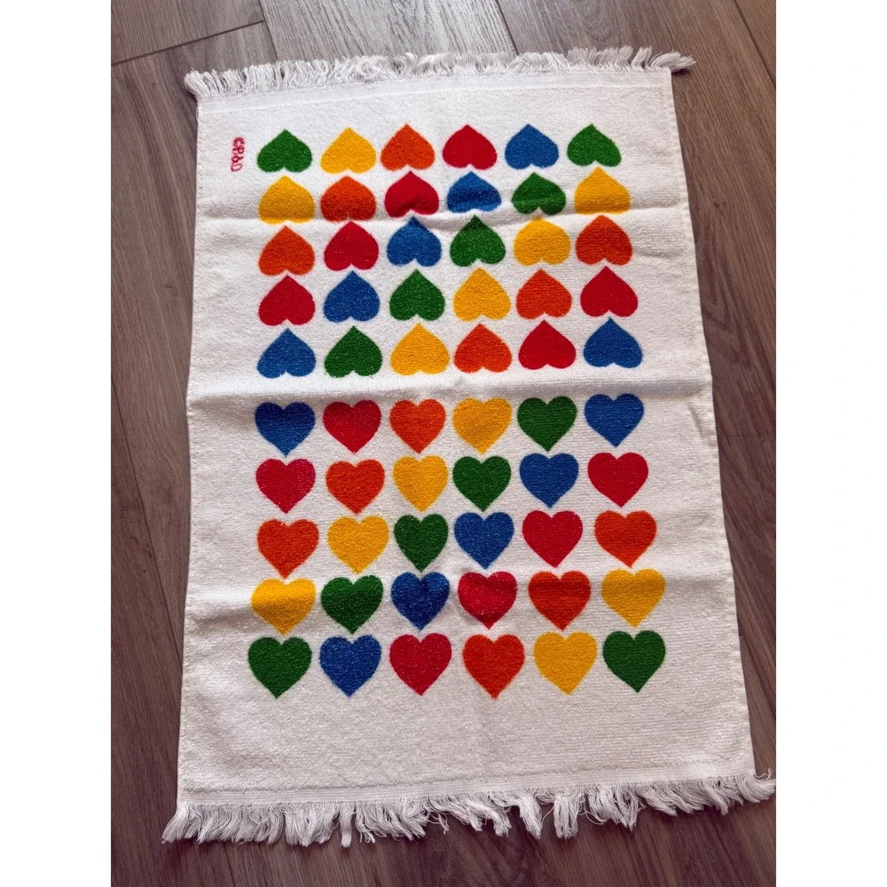 Vintage Kitchen Towel Set of 3 Hearts Tulips Teapot Crocheted Hanging Kitsch